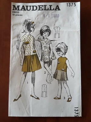 MAUDELLA PATTERN - 1375 GIRL'S DRESS DROPPED WAIST PLEATS VINTAGE 5-6YRS UNCUT  - Image 1 of 2