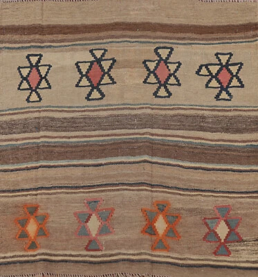 Vegetable Dye Kilim Reversible Square Rug Wool Hand-woven Tribal Carpet 4x4 - Image 1 of 4