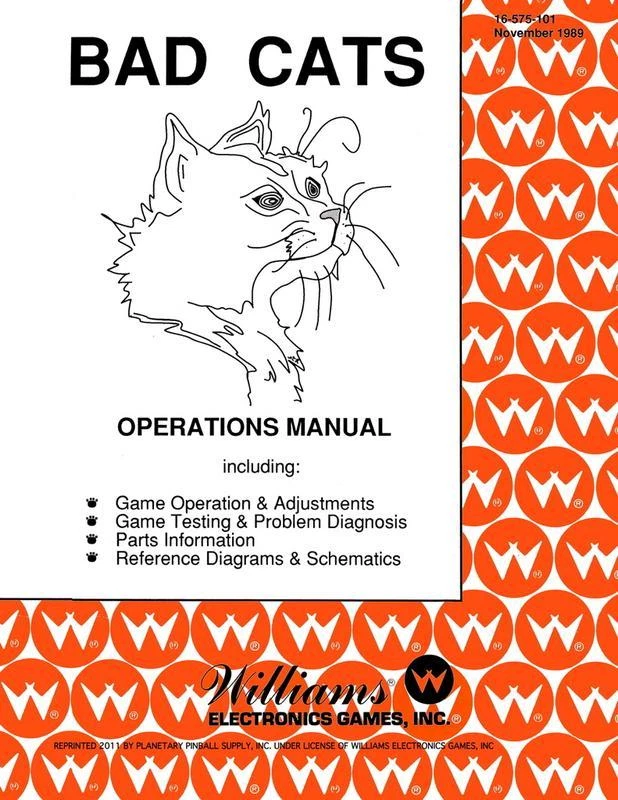 Bad Cats Pinball Machine Operations/Service/Repair Manual Williams PPS 9B/rD - Image 1 of 1