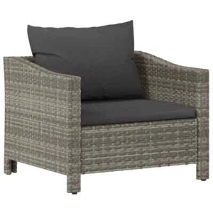 Garden Armchair with Cushion Grey Poly Rattan Wicker Outdoor Patio Furniture - Picture 1 of 8
