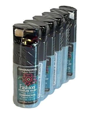 Fashion Dimensional Fabric Paint BLUE OCEAN GLITTER Pack of 6 New Sealed Vintage - Image 1 of 4