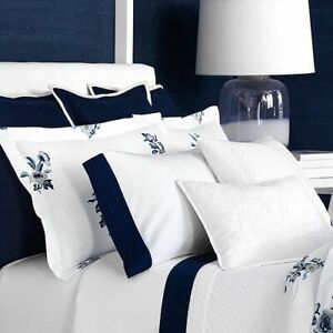 5 pc Ralph Lauren QUEEN Blanc Bleu Duvet Shams Pillowcases Blue White New FFold
