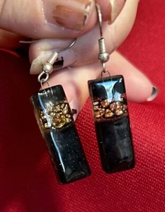 Artisan Made Hook Dangle Glass Shimmer earrings J137 - Imagen 1 de 2