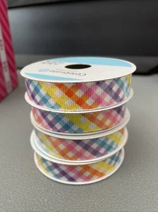 NEW! (4) ASHLAND Pastel Check EASTER Ribbon  • Baby Shower HOME DECOR  5/8”x12’ - Picture 1 of 3