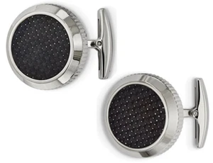 Stainless Steel Polished Cuff Links with Black Carbon fiber - Picture 1 of 2