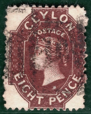 CEYLON QV PENCE ISSUE Classic Stamp SG.68 8d Chocolate (1867) Used Cat £80 SBB29 - Image 1 of 4