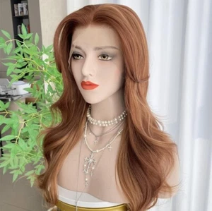 HD Transparent Long Lace Front Wig Auburn Red Blonde Human Hair Silky Straight - Bild 1 von 6