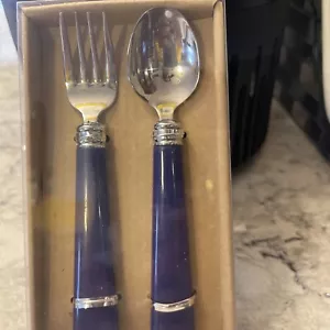 Kids Toddler Fork and Spoon Utensil Set, 2 Pack. By Good seeds. (BLUE) New  Pkg - Picture 1 of 2