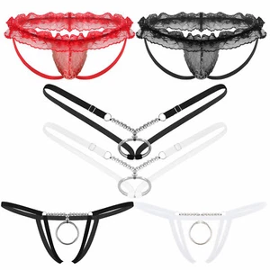 Mens Hollow Out G-string Underwear Lingerie O Ring Jockstrap Beaded Panties Sexy - Picture 1 of 75