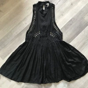 H&M schwarzes Mini Neckholder Kleid mit Spitzenausschnitt Boho Hippie eklektisch Landhaus Small - Bild 1 von 7