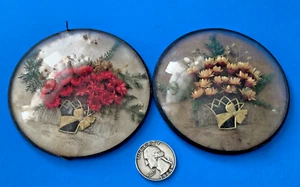 LOTE DE 2 Colección Años 1940 Vidrio Burvo Burvo Flor Seca Ramo Arte de Pared Vidrio Convexo - Imagen 1 de 9
