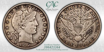 1912-D Barber Half Dollar CACG VF-30 CAC - Image 1 of 3