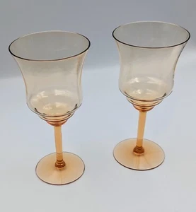(2) 7" Fostoria Water Goblets Amber 870 w/Hand Blown Optic Bowl - Picture 1 of 4