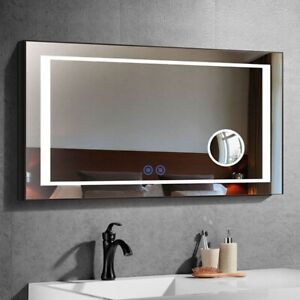 Dimmable Antifog LED Bathroom Mirror Wall Mounted Mirror Magnifier Horizontal 