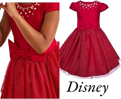 New Disney Mickey Mouse Rhinestone / pearl Gem Holiday Red Dress Girls sz Small - Image 1 of 4