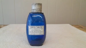 Old Vintage Antique Cobalt Blue Bottles Brass Coryza Tablets USA - Picture 1 of 9
