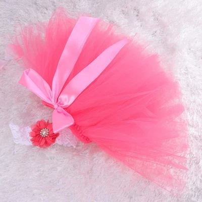  New Born Girl Photoshoot Outfits Headband Tulle Skirt Crochet Baby Clothes - Image 1 of 4