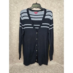 Merona XXL Womans Cardigan Sweater Button Up Black & Gray - Picture 1 of 4