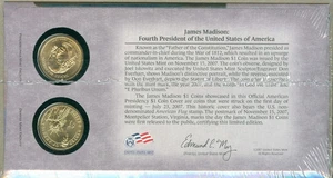 2007-D/P JAMES MADISON 2 COIN SET $1 STRUCK ON FIRST DAY OF MINTING - Picture 1 of 1