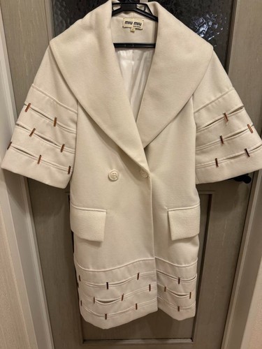 MIU MIU Cappotto lana Miumiu doppio bottone manica corta donna spilla cristallo Giappone taglia L