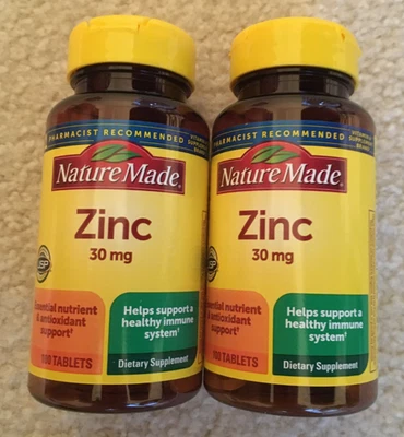 NUEVO (2-Pk) Nature Made Zinc 30 mg 100 Comprimidos cada uno (Total 200 Comprimidos) 01/2028 Foto 1 de 3