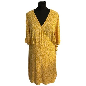NWT Old Navy Yellow Ditzy Floral Knee Length Wrap Dress Size XXL - Picture 1 of 10