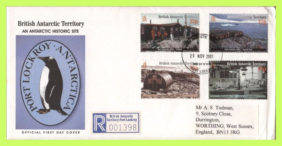 British Antarctic Territory 2001 Port Lockroy set on reg. First Day Cover, Port - Image 1 of 1