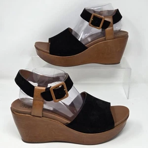 Kork Ease Damen-Sandalen 11 Keirn schwarz Leder Keilabsatz offener Absatz Plateau - Bild 1 von 13