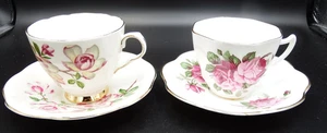 2 tazas y platillos florales antiguos Royal + England Bone China ¡COMO NUEVOS! - Imagen 1 de 4