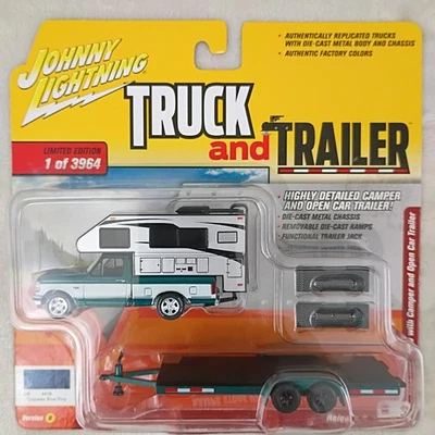 Johnny Lightning 1993 Ford F-150 w/ Camper Blue - 2018 Truck & Trailer - NEW - Image 1 of 2
