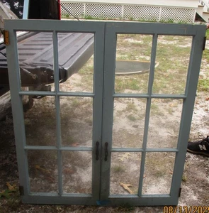 VINTAGE PAAR KÜCHENSCHRANKTÜREN GLAS HOLZ - Bild 1 von 6