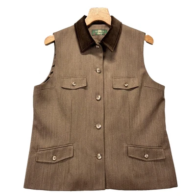 Chaleco Orvis Mujer 16 Marrón 100% Lana Botón Frontal Pana Cuello EE. UU. Forrado Foto 1 de 4