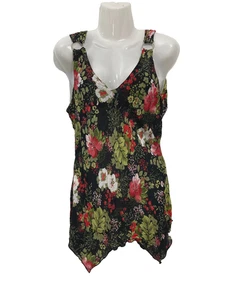 EDAS Hecho en Italia Sin Mangas T Floral Transparente Lagenlook Y2K Negro Multi Anillos L - Imagen 1 de 10