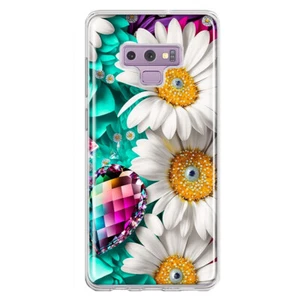 For Samsung Galaxy Note 9 Shockproof Hybrid Case, Rainbow Gems Teal Daisies - Picture 1 of 1