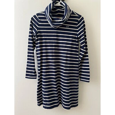Vineyard Vines Girls 14 L Striped Cotton Cowl Neck Dress Blue - Image 1 of 4