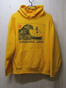 Hoodie Kanagawa, Japan Skelett Reiten Welle gelb Artist Union Gr. M - Bild 1 von 8