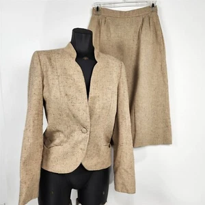Conjunto de traje falda vintage de 2 piezas de tweed beige tostado Phillip Courtney años 70 - Imagen 1 de 13