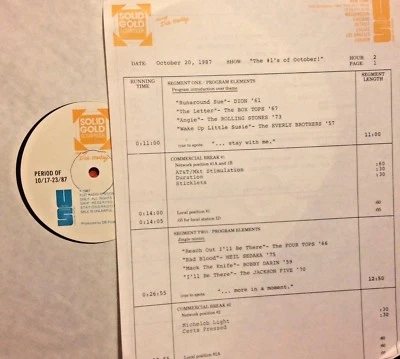 RADIO SHOW 10/20/87 OCT #1's 1957-1976: DION, BOX TOPS, ROLLING STONES,JACKSON 5 - Image 1 of 2