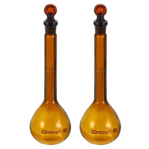 50ml 2Pcs 3.3 Borosilicate Glass Volumetric Flask with Glass Stopper, Amber - Picture 1 of 6