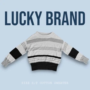 Lucky Brand Womens Gray Black Colorblock Striped Sweater Size S/P Free Shipping - Picture 1 of 6