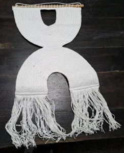 Large Wooden Yarn wall hanging BOHO Art Decor Cream Colored - Picture 1 of 11