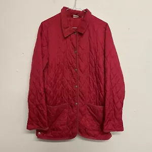 Cherokee Quilted Womens Jacket Medium Red Collar Full Zip Button Up - Picture 1 of 6