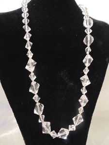 Vtg Trifari MCM Lucite Necklace Crystal Clear Faceted Beads Unusual Shape 30" - Picture 1 of 6