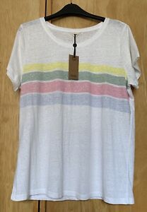 BNWT Hush White T Shirt With Faded Rainbow Stripe Print Size L RRP £32
