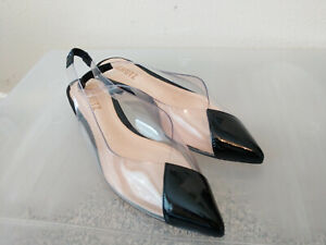 Schutz  Womens Clearly Pointy Toe Flat Comfort Patent Black Sandals Shoe Sz 6 B 