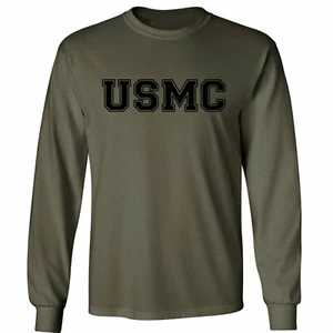 "USMC" Athletic Marines L/S T-Shirt in Military Green - Adult Small to 4X-Large - Picture 1 of 1