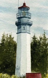 Faro Grays Harbor Westport, Washington. Tarjetas de notas de acuarela - Imagen 1 de 2
