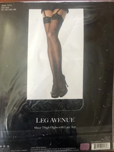 Leg Avenue stockings sheer black thigh high Lace top 100% nylon sexy 90-160 USA  - Picture 1 of 2