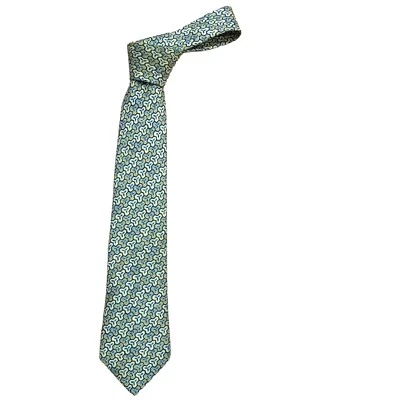 HERMES- Yellow & Blue Silk Print Tie - Image 1 of 2