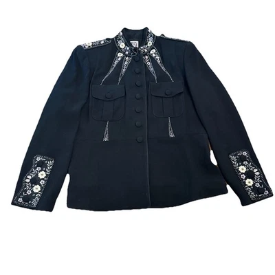 Vintage Zelda Black Floral Embellished Beaded Blazer Jacket Size 14 - Image 1 of 4